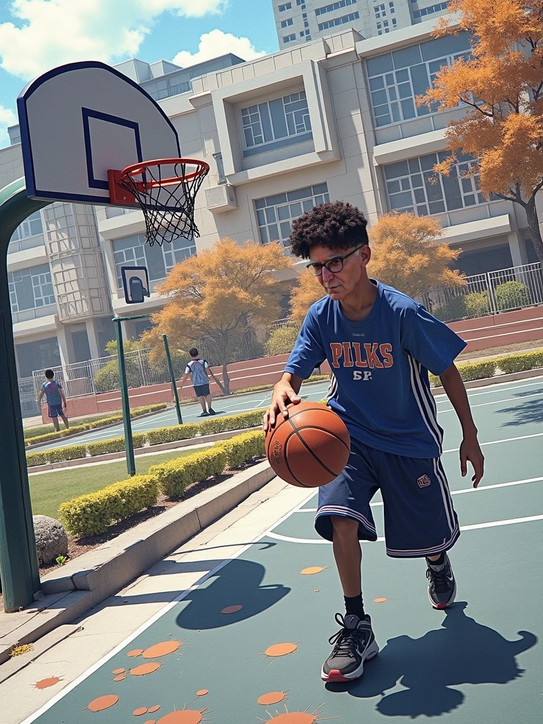 1boy, little boy, 5-year-old ikun, cute, running, masterpiece, basketball court, playing basketball, chibi, full body,