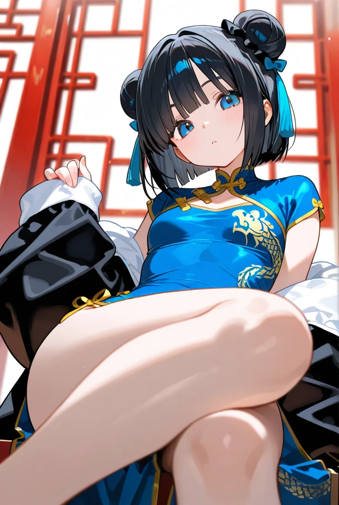 Chun li, anime, very worn clothes, clothes worh many holes, kick up
