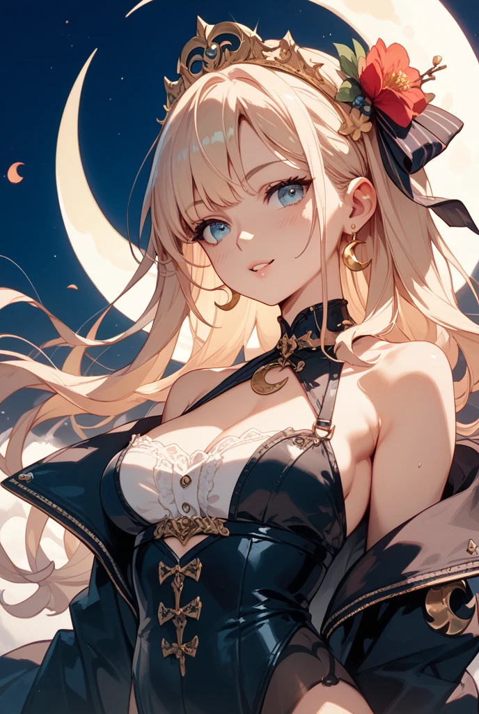 Portraiture, Official Art, finest masterpiece, Highest quality, Highest Resolution, 8K, Most detailed, (Perfect Anatomy:1.3), (View your viewers) break (Bust up shot), finger frame, (Hair blowing in the wind) break aizawa ema, Long Hair, Gradient Hair, Blonde, hair ornaments, Earrings, blue eyes, Fishnet tights, Single knee socks, (Large Breasts:1.2), alone, 1girl break (smile:1.1), (cheek), (Shut your mouth.) break night sky, Highly detailed 16KCG wallpaper, nude, Huge breasts, Huge nipples, vagina, clitoris