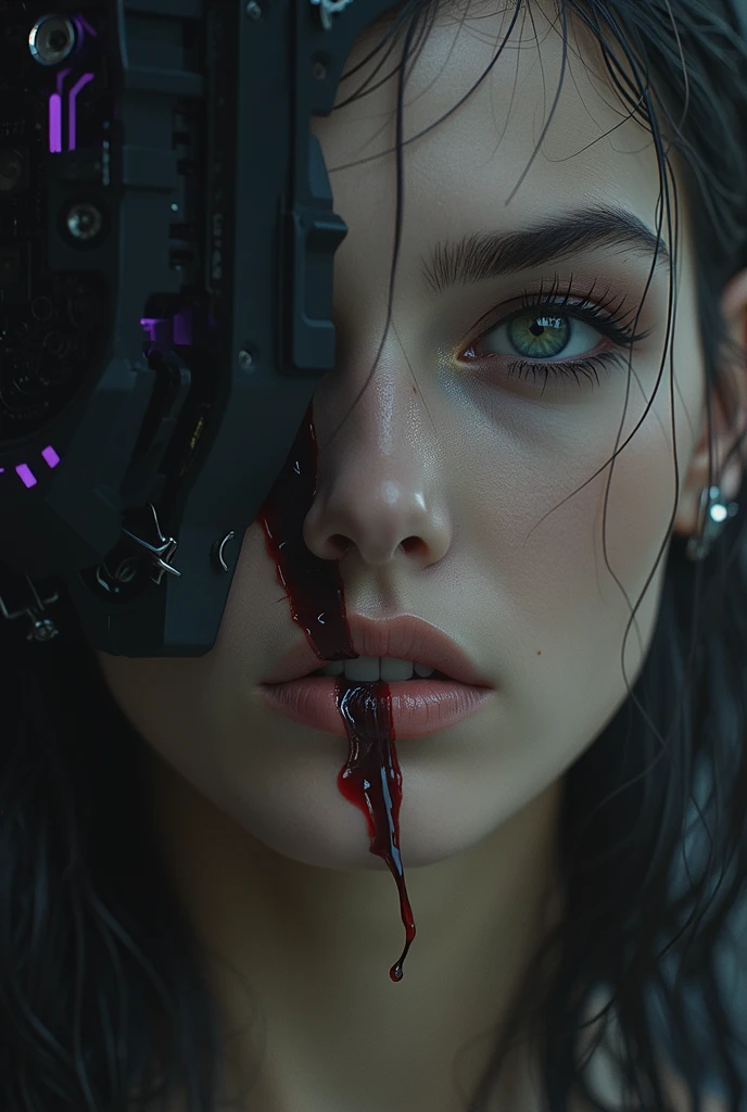 android opens his eyes,Extremely detailed, Colorful, more detailed,soil,Full body,Machine-made joints,Mechanical limbs,Blood vessels connected to tubes,Mechanical vertebrae attached to the back,Mechanical cervical vertebrae attached to neck,Lying down,deadpan,Character Focus,Science fiction, White background,Cyberpunk,Ghost in the Shell,Battle Angel (Blood: 1.5)