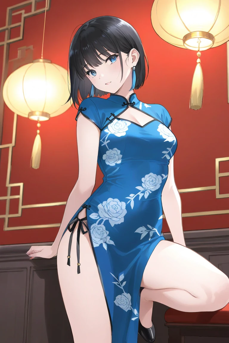 (((High resolution:1.5))), (((Very detailedな:1.5))),BREAK, (((Pool:1.5)))、BREAK,((７Head to Body:1.3))、(((Beautiful and detailed eyes:1.3))), (((Very detailed))), (((Details face:1.5))), (((clavicle:1.5)))、(((Very delicate body:1.5)))、(((flat chest:1.4)))、(((Waist:1.3)))、(((thigh gap:0.4))),(((Black Hair:1.5)))、(((short hair:1.6))),(((Normal limbs)))、(((boyish:1.5)))、(((head、China dress:1.5)))(((No bra、乳head:1.4)))、(((from below:1.1))),