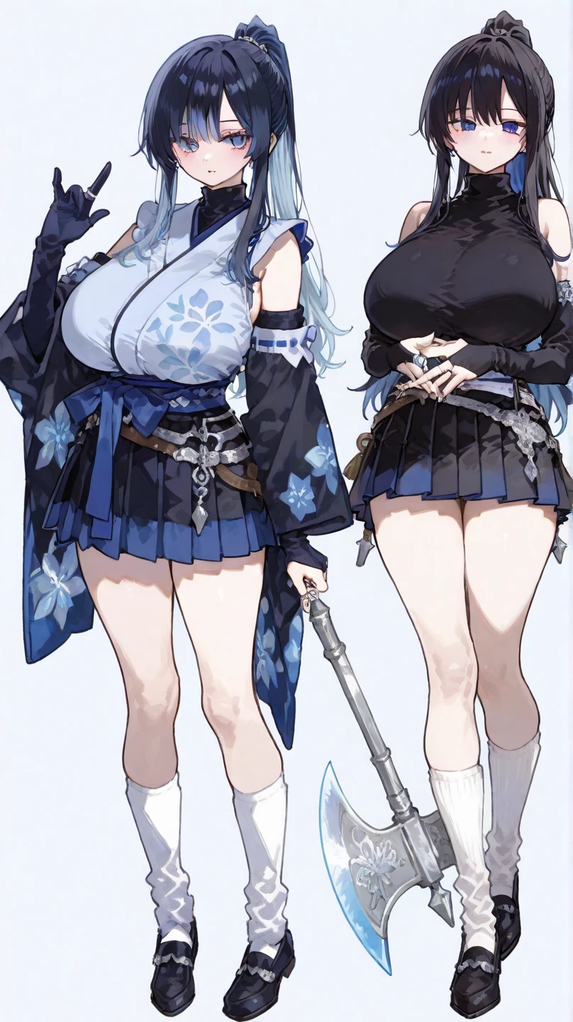 silber hair、poneyTail、Tsuriformes、huge tit、purple bikini、Black pants、having katana