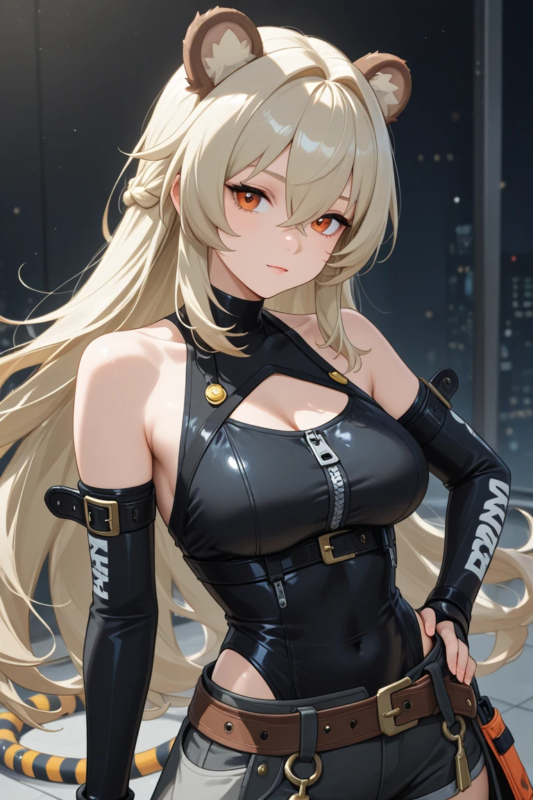 Masterpiece, High Quality, 1Girl, Arlechinno, X-cross eyes, Bodysuit, Hero Pose