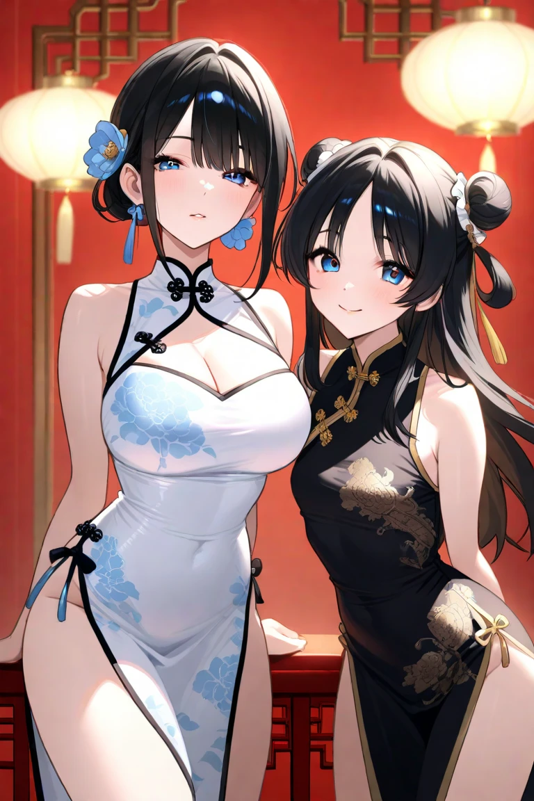 two girls, both busty, ambas son elegant china idol.