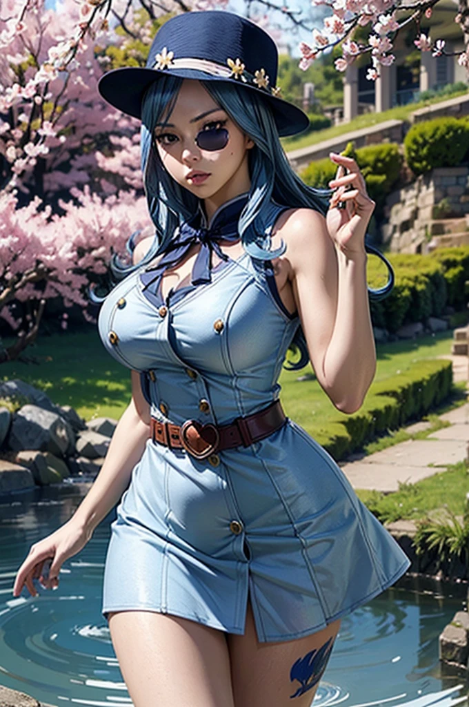 lyndis, huge_breasts, standing, solo, Blue_dress_side_slit_Pelvic_curtain_Sash_Short_sleeves_Belt,, masterpiece, best quality, detailed face, detailed eyes, highres,