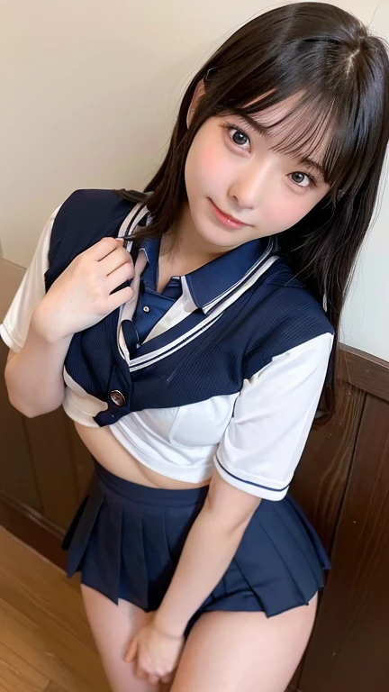 (masterpiece,best quality:1.4),absurdres:1.3,((8k)),((high resolution:1.5)),(raw photo,photo realistic:1.2),(shiny skin),extremely detailed skin,detailed face,detailed eyes,Detailed hand,Detailed Background,,1girl,upper body,Japanese idol,Elaborate design,extremely beautiful face,brown hair,Hair ornament, fair-skinned ,random hairstyle,(detailed sailor uniform,,Lace Panties),Indoor, karaoke box, holding microphone, pretty girl singing,,nsfw,大きく足を開く,座る,胸をズーム