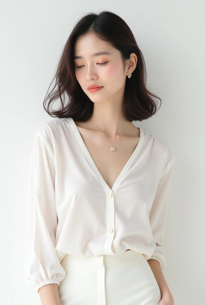 absurdres, RAW photo, extremely delicate and beautiful, masterpiece, Best Quality, ultra high resolution, 32k, hyperrealistic, ultra-detailed, in her 20s, delicate facial features, beautiful detailed girl, tearful mole, earring, medium breasts, full body shot, shorter middle hair, black hair, Joggers, Shorts,