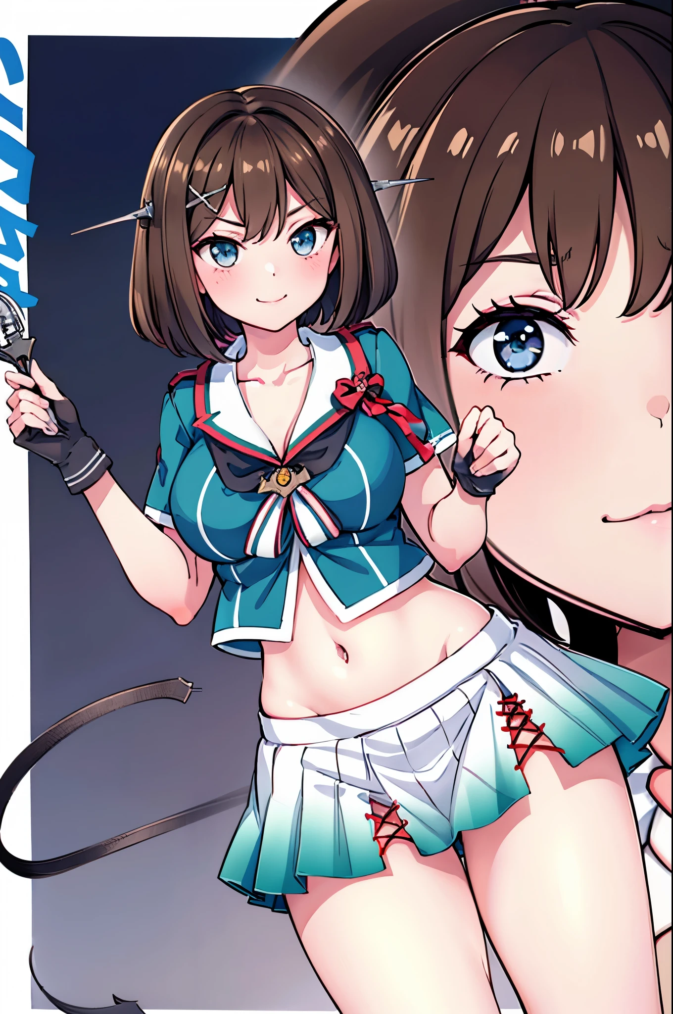 (small breasts:1.2), (perky chest:1.2), (pointed chest:1.2), (Pudding cake magazine cover:1.3),(from above:1.0),(shoot from the side:1.1),masterpiece, 1girl, Amazing Cleavage:1.1, thin waist, optimum,tmasterpiece,hight resolution,best qualtiy,hyper HD,super detailing,awardwinning,a 18yo cute girl,(The upper part of the body),anatomy correct,Beautiful Black miniskirt,garters,Gaze,Small face,bangss,holster,Beautuful Women,hands up,leg holster,Gaze,black boots,Cowboy Shot,cute face,a blond,Longhaire,Twin-tailed,Braids, Hairline,(scarlet eyes),long eyelasher,Hanging eye corners,White skin of the, ((see through camisole:1.1)), ((Sheer nipples:1.0)),Rocket Tits,(Slim body),smile,seductive weak smiling,(with sparkling eyes and a contagious smile),little open mouth, Looking at Viewer,