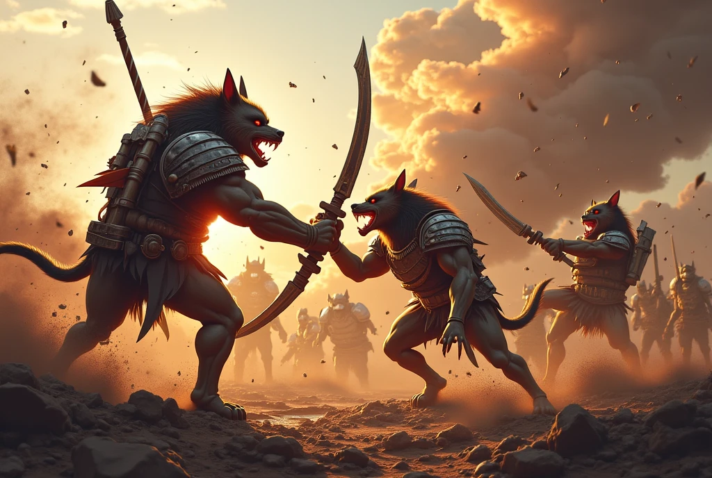 Couple of Sexy young anthro furry wolfes male mercenary gladiators, slim endomorph muscular, handsome gay model male apperance, they are fighting with swords on desert ancient arena, sword duel, angry anger look, rage, sword scars, worn out leather skimpy armament, low on hips heavy leather belt, old very worn out skimpy dirty linen material jockstrap, old yellow dirty worn out stains on white sawn jockstrap, very visible "x" brown seam pattern on the jockstrap, studded skimpy armlets breastplate armor, skimpy breastplate, leather bondages, fingerless leather gloves, smelly unwashed furr, dirty body look