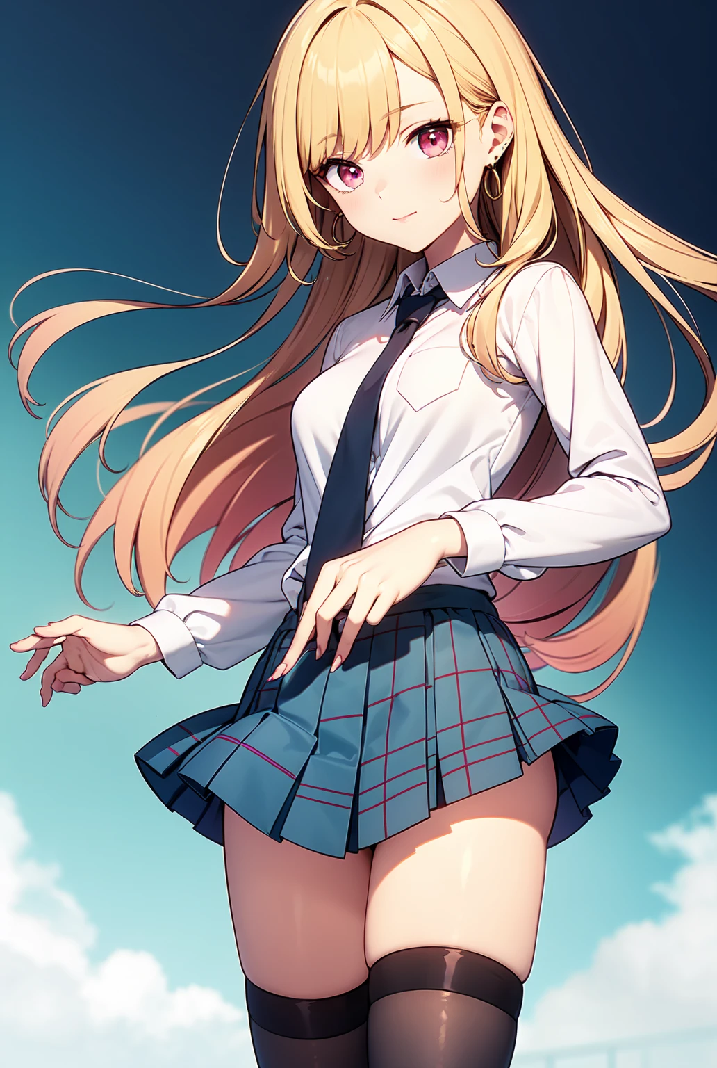 Low - Angle、Long skirt、強WindでHolding the flipping skirt with your hand、強WindでWhite cotton pantiesが見えている、:((Holding the flipping skirt with your hand))Low - Angle8Kで、highest quality、masterpiece、Ultra-detailed、Ultra-high resolution、Anime Style、1. High school girl、強Wind、((Holding the flipping skirt with your hand))、(impatient)White cotton panties:1.5), (Wind:1.25), (highest quality:1.0), (masterpiece:1.0), (Ultra-fine illustrations:1.0), ネイビーブルーのLong skirt、
、Lined、
