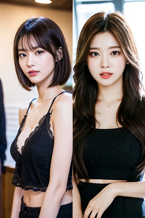 (top-quality、8K、32K、masterpiece、nffsw:1.2)、((Photos of women in Japan:1.4))、very short bobbed hair、sface focus、black suits、simple background、From above、cleavage of the breast、smil、(((Get on your knees)))、(((Recurve the body)))、(((Facing up)))、Emphasis on the chest、begging me to kiss、closing eye、put out the tongue、18 forbidden、Naughty posture、A sexy、(((鎖骨)))
