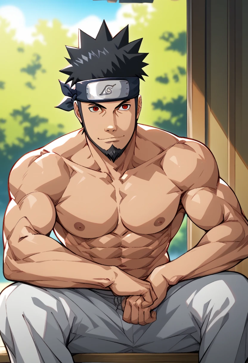 anime man with a beard and a shirtless body posing for a picture, muscular!!, gigachad muscular, muscular!, beefcake pose, buff man, muscular!!!, super buff and cool, anime handsome man, very buff, heavy gesture style closeup, (sfw) safe for work, bara, fluffy chest, sfw version, male art, muscular male hero