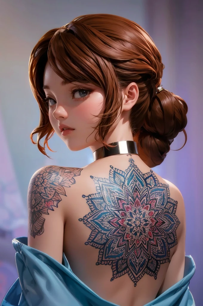 (obra-prima, qualidade superior, melhor qualidade, arte oficial, beautiful and aesthetic: 1.2), 1menina, tatuagem, solo, roupas japonesas, ornamento de cabelo, desembainhamento, cabelo preto, bainha, tatuagem nas costas, olhos azuis, fora do ombro, ombros nus, looking behind, from behind, flor, olhando para o espectador, segurando, maquiagem, 
Interior Cool tattoo, maximum detail, magic, protection, warrior, knight, cosmic energy, tree of life, reincarnation, conscious dreams