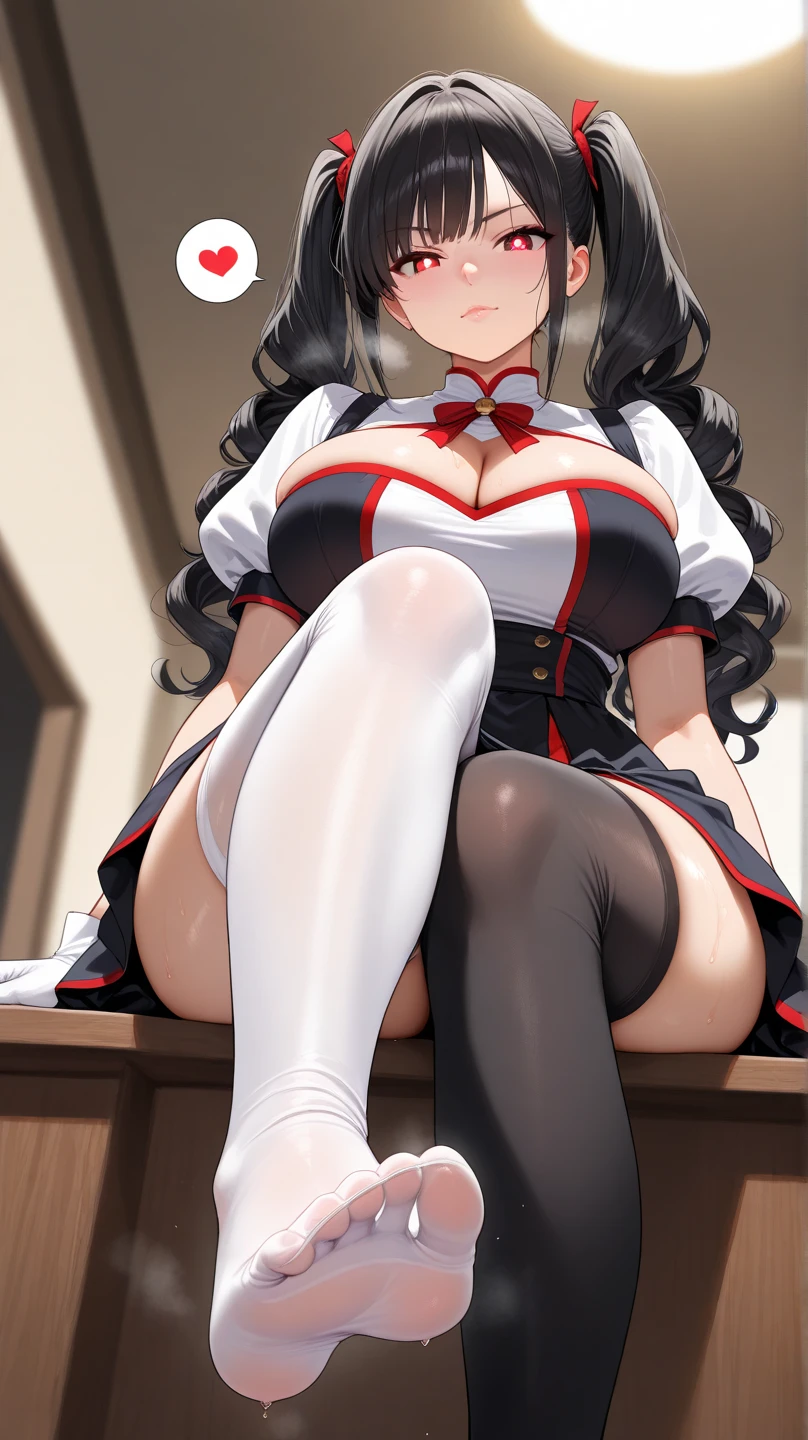 Masterpiece、Highest quality、Highest quality, (long and thin legs, shoes:1.2), squat、Spread your legs with both hands、1 girl, (smile、Open your mouth大笑い:1.2), Cute eyes, (Detailed face:1.3)、Open your mouth, The whole face turns red, alone, Oversized breasts, Big and ample breasts, (Straight bangs), White maid outfit、(Nipples、Bust only super micro bikini:1.2)、Side bust、Underbust、belly button、Walking the mansion's corridors、nsfw、shoes下