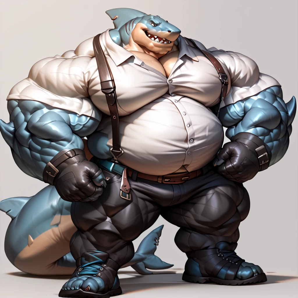 Anthropomorphic fat red Tyrannosaurus Rex, overweight, wearing short jeans and a fluffy jacket, tight clothes, fat belly, big belly, round belly, bloated, futuristic clothes, black shirt, android arms