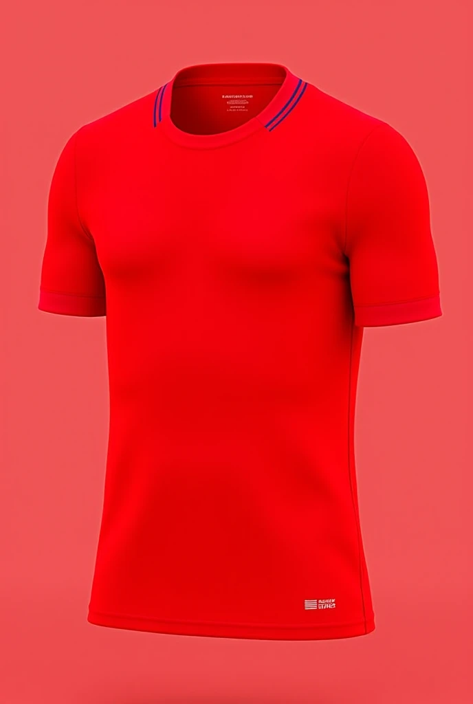 Design a round neck sports shirt, front and back, red color, with a small border pattern. On the back of the shirt, it says M..c. 