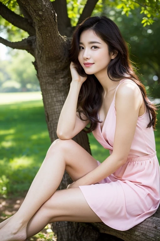 Please regenerate a female，park environment，beautiful smile，Eyes bright，HD quality，4k quality，Elegant temperament