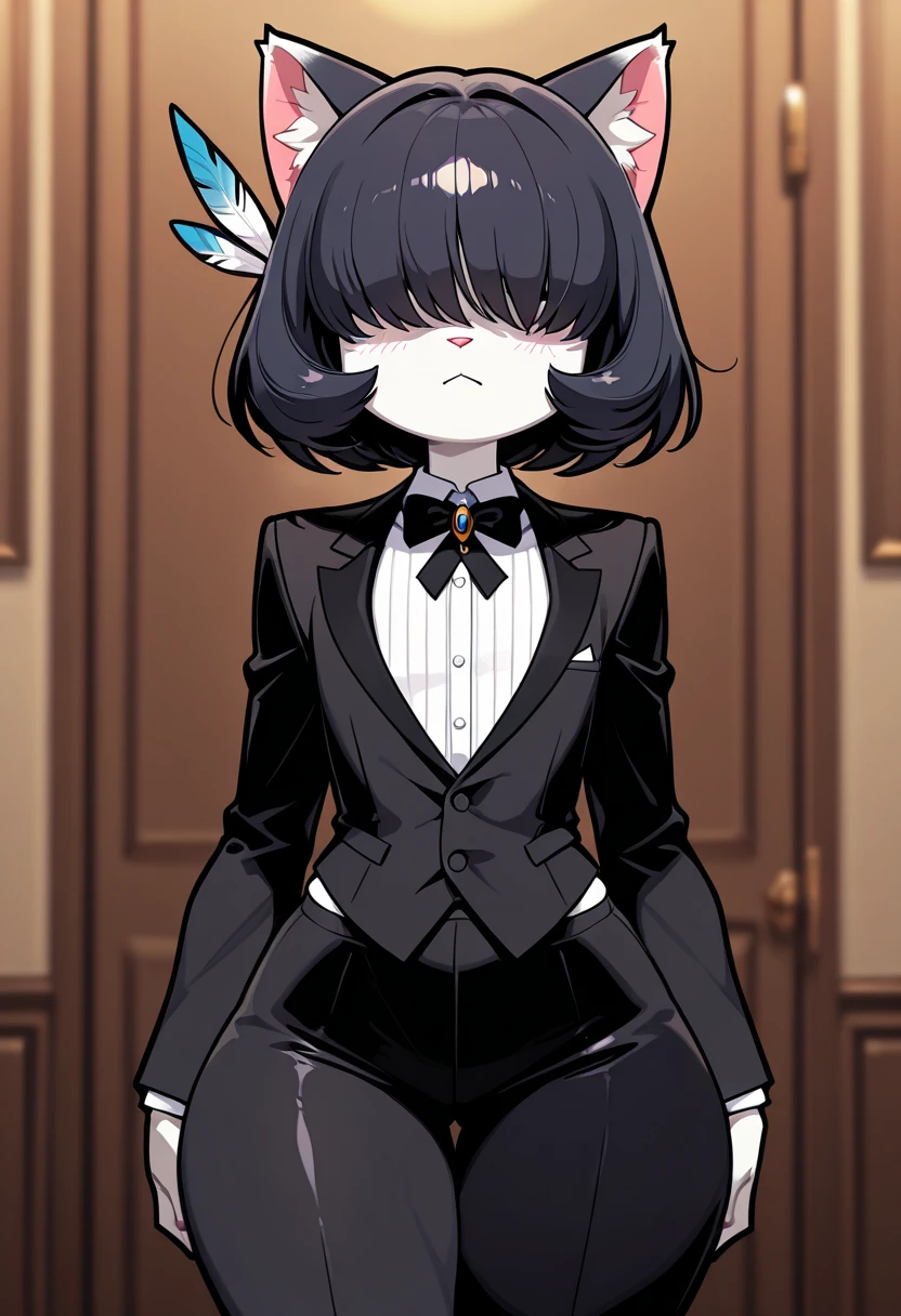 Suited man with no pants and no censorship