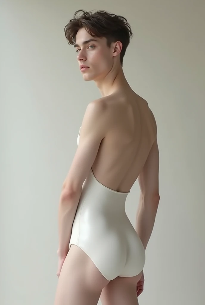 (masutepiece,High resolution,ultra - detailed:1.0),1(Boy,Robot Boy),Perfect male body,Look at the camera,Delicate eyes and delicate face,extremely details CG,Unity 8k Wallpaper,intricate-detail,solo person,Detailed face, (Futuristic skin tight white leotard), Best Quality, hands visible, extra short hair:1.5 , full length shot(fls) , big hips , insane details, hyper details , photorealistic , only male , puffy nipples , 16k resolution , ultra-high clarity , hyperrealism, uhd,. K-pop idol, whore , slutty whore , swollen nipples , defeat , grins , thick thighs, masculine boy , manly face , ((unrealistic wide hips , unrealistic wide pelvis )) , ((small waist , narrow waist)) ,tight , very tight leotard , (((only boy , only male))) , sleeveless, (realism: 1.5), (Realisitc: 1.4), (Absurdity: 1.4), 8k, ultra-detailed