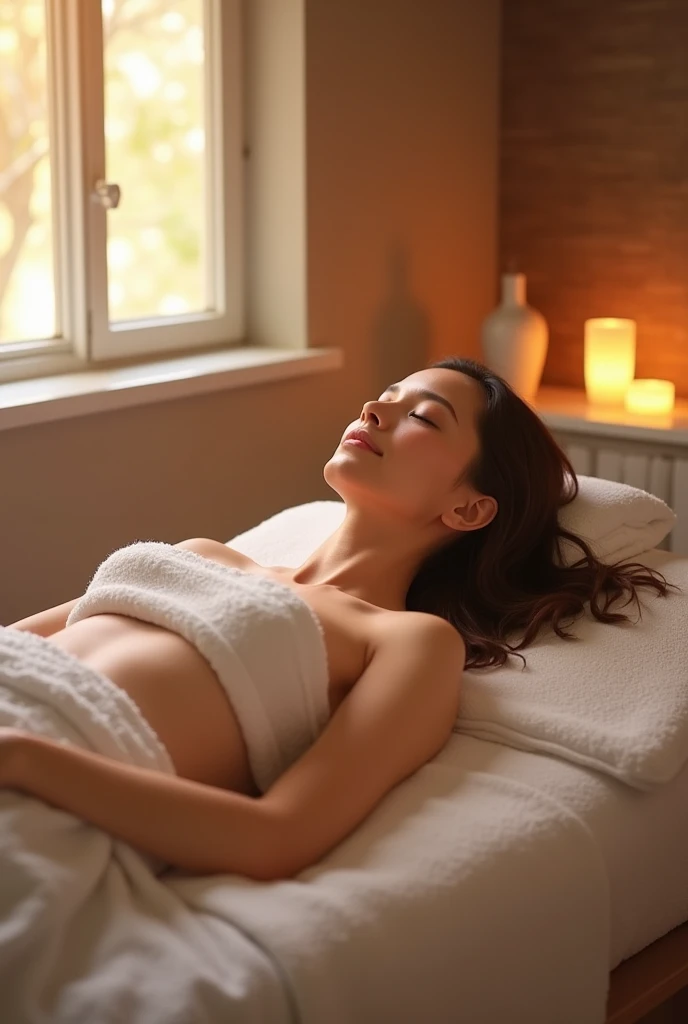 Woman on massage bed with naked body