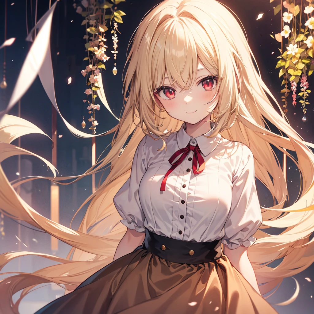 8K, Best quality, Masterpiece, Highly detailed, Half realistic, A girl, A girl, 20 years old, looking over hands, Long dark blond hair,By bangs, Curly hair, Blue eyes, Black Japanese cut clothes, White pants, Bare shoulders, golden detailing, Thin figure, Cold expression, Battle scenes, Outdoors, Forest background, There are many trees and dark sky