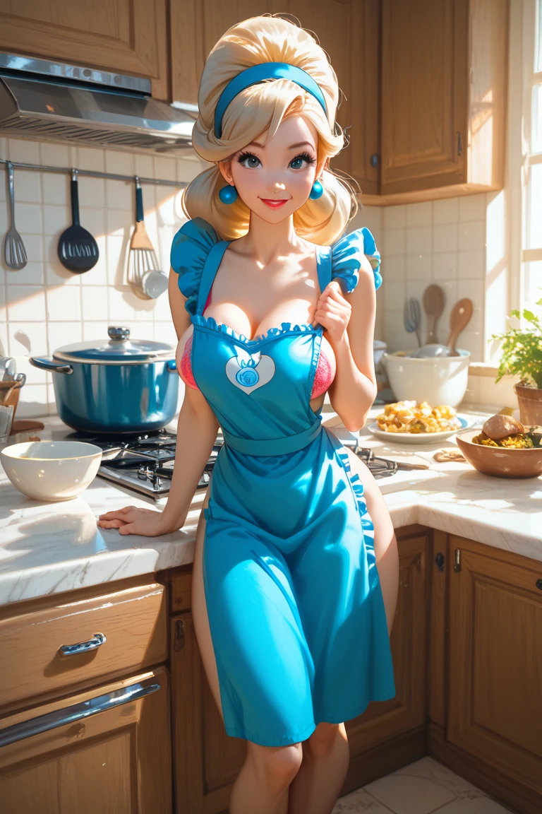 (((1 girl))) DisneyAurora, 27 years old, full body view Beautiful woman (((shoulder length wavy caramel blonde hair, two side up with bangs))) defined body, voluptuous, sexy, Red lipstick, hands free, (((mouth slightly open, smiling))) (((standing facing camera))) ((( short sleeve, crimson nightgown ))), in a lounge by a large picture window on a yacht anchored by a tropical island (large_breasts:1.2) (curvy:1.1)(chubby:0.9)