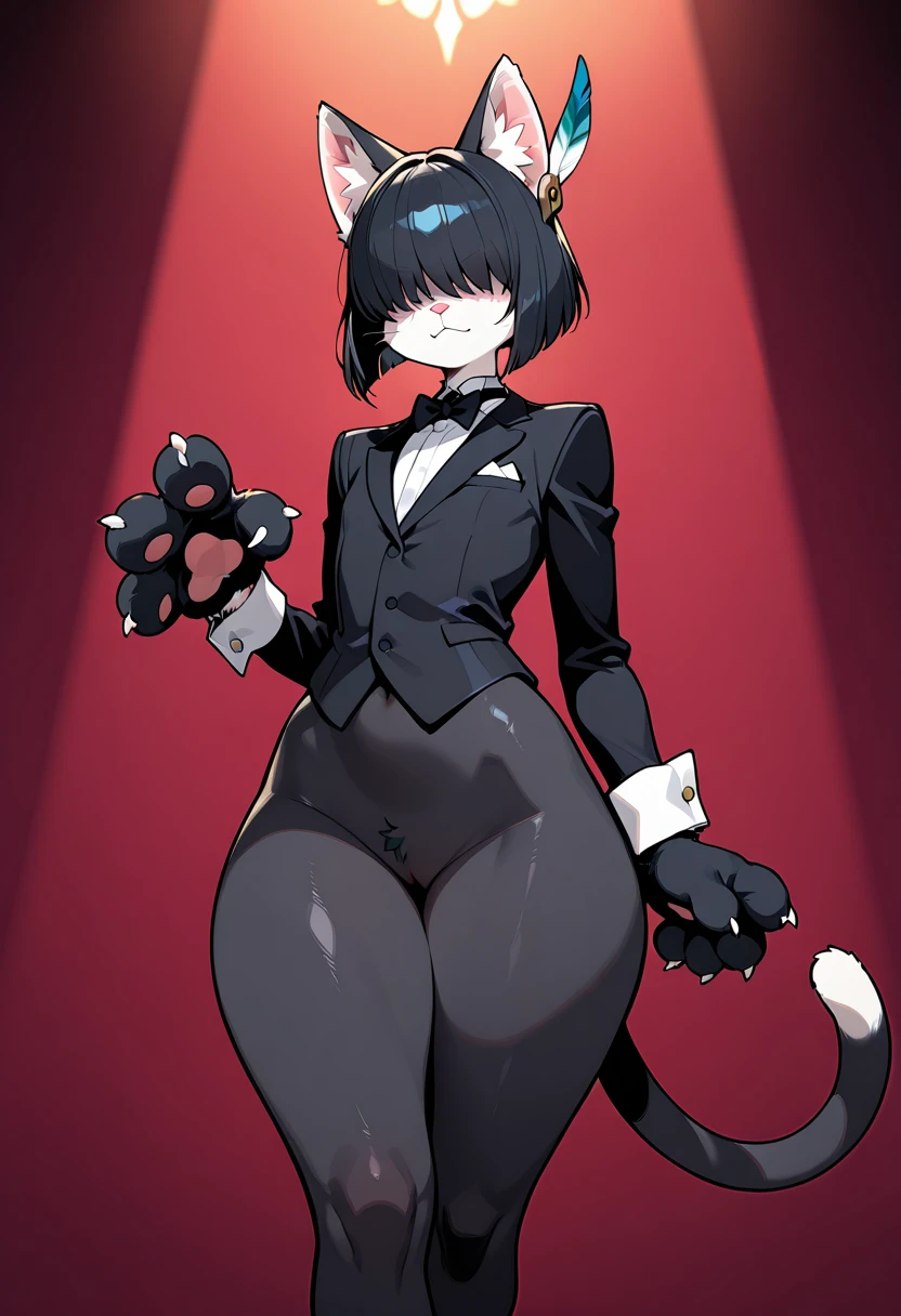 (MOBIAN ,masterpiece,realistic),1 wolf, short black hair,(gray skin:0.9),(black corset),white gloves,black hells,big breasts:1,thicc thighs:0.8,blue eyes,standing, street background:0.9,muscular body, viewer,
