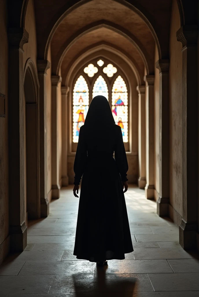 In the dim-lit chamber of secrets, a silhouette of a woman emerges, veiled in obscurity