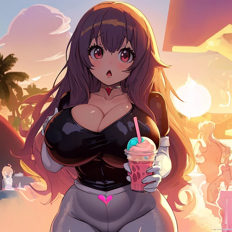 masterpiece, best quality, 1girl, fat girl, kasumi (doa), (middle finger:1.1), (holding bubble tea:1.2), smile, city, pelvic curtain <lora:middle finger_tea_style-000010:0.8> <lora:doa_kasumi-v2:0.5>