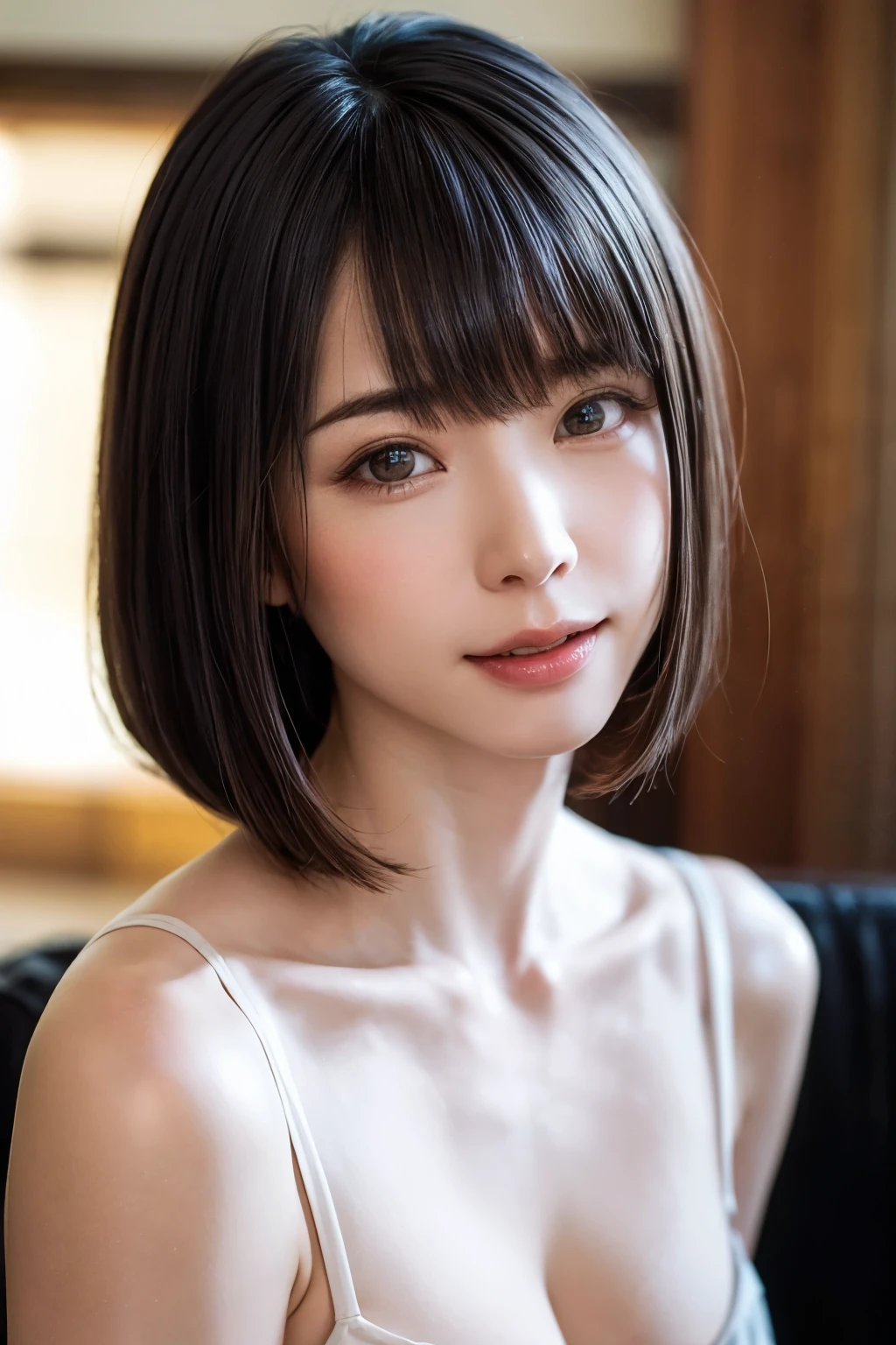 (masutepiece, top-quality、Very attractive adult beauty、Add intense highlights to the eyes、Look firmly at the camera:1.4、Beautiful woman full of adult charm、Ideal ratio body proportions、Perfect Anatomy、Brunette Short Bob Hair、Lustrous hair、lipgloss),1girl in, 独奏, Light brown shiny hair, muffler,realisitic, looking at the viewers、Tilt your head slightly, Bright colored crystal light blue eyes, short shiny hair、 White turtleneck outfit with a hole in the center of the chest,Sexy white turtleneck knit sweater with a round hole in the middle of the chest、 s lips, lipgloss，bangss, The upper part of the body、big eye、Lashes、The face is a little red、Embarrassing)、((Road system in Italy in winter))、((Shorthair with bangs、big eye、Put very strong highlights in your students、{Gigantic|Big|Huge|Mega} breasts:1.4、very Bigger breasts、gazing at viewer、Very beautiful beauty、Put your ears out、long neck、little smiling、Beautiful teeth、Open your mouth and smile、Heart-shaped pupil))、28 year old、Very cute supermodel、