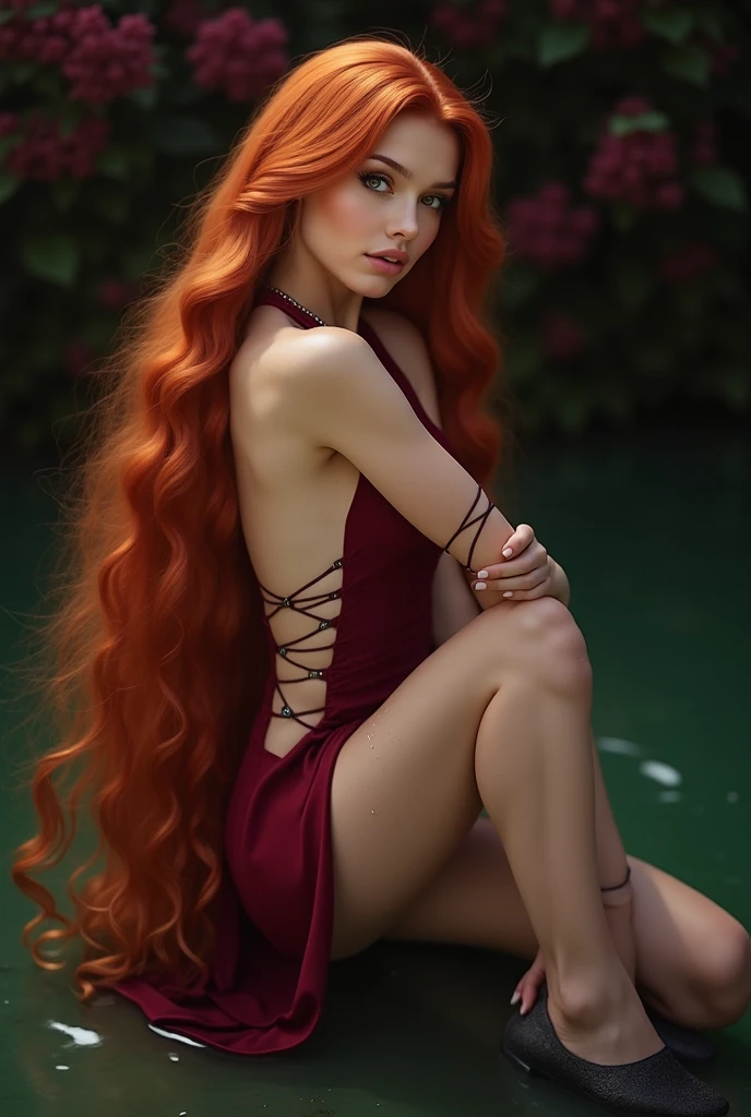 In this image, there's a stunning red-haired woman, with hair cascading down in vibrant waves, and mesmerizing green eyes. A portrait of a young red-haired girl, her locks a flowing river of red, portrays a beautiful model. This red-haired goddess, with a crimson mane, is captured in detailed and intricate fashion under ideal portrait lighting. The image guarantees high-quality and rich details, showcasing her charm and allure. Red-haired woman, young and captivating, with a radiant portrayal: 8k UHD, 20MP, Canon EOS R, 50mm Lens