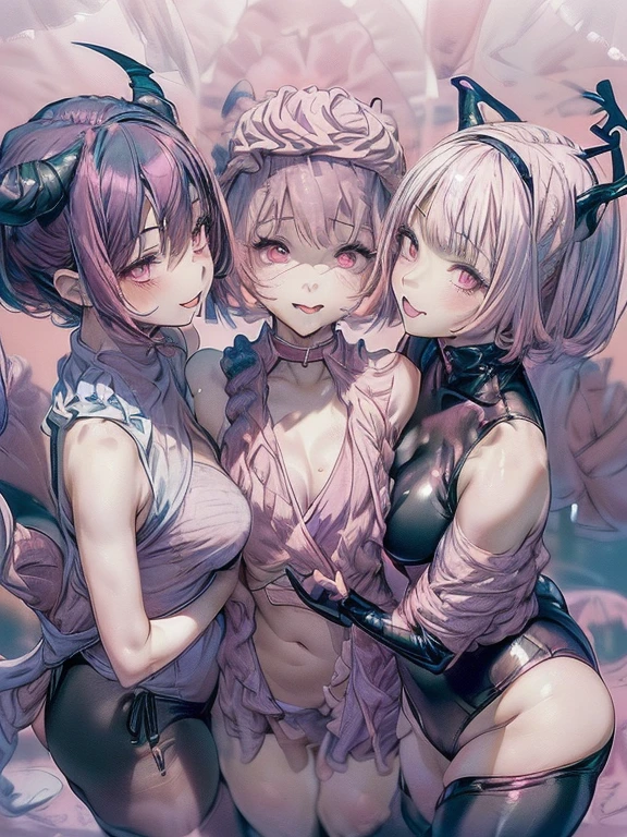 (masterpiece:1.2), (best quality:1.2), detailed, an elf in transparent Baby-Doll, pink hair, mature, bobcut, blue eyes, cleavage, in a dark alley, nancy momoland style(no panties), (ahegao:1.3 )