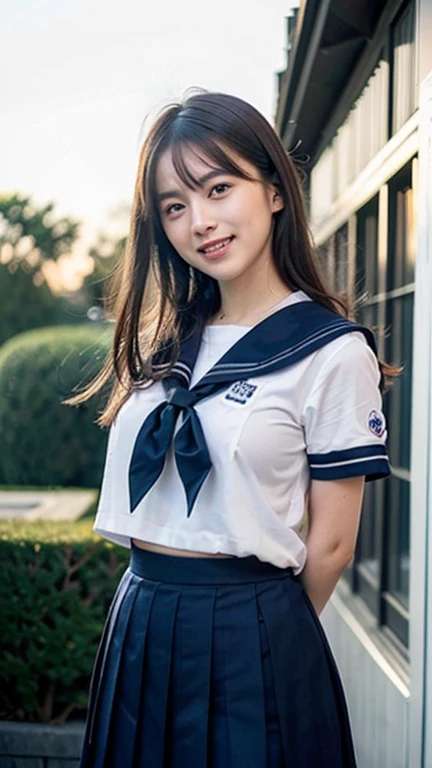 (A gorgeous Japanese lady, age 28, wearing seifuku, school uniform, sailor moon, jk uniform, high-school uniform, short shirt, plaid or pleated skirts, bowtie red ribbon, optional sailor hat, knee+high socks, at Cherry Blossom Festival,
Easygoing expressions, kind smile, dimpled chins, cute snaggle-tooth, short bob hair, short ponytail, symmetrical face, realistic detailed face, beautiful detailed eyes, perfect body proportions, perfect body anatomy, hourglass figure, ample round bosoms, medium breasts,
Raw photo, photorealistic, realistic portrait, hyper-realism, high contrast, ultra HD, realistic skin textures, top image quality, top-quality, super high resolution, fine details, very meticulously, masterpiece, medium shot, close-up shot, cowboy shot, High Angle Shot, bokeh background, SFW, Safe For Work)