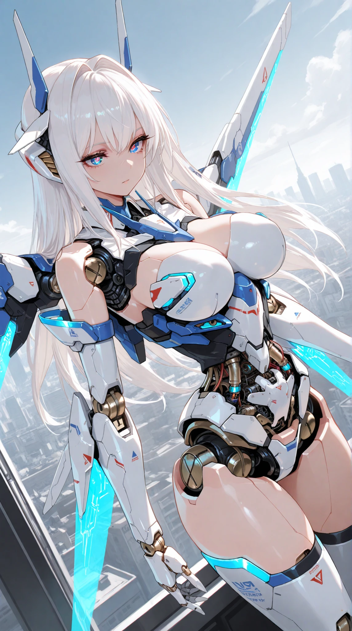 (Photorealistic:1.8, highest quality:1.8,8K masterpiece:1.8,High resolution,Mastepiece:1.8,RAW Photos,Cinematic lighting),No split screen、noon、White Lab、Cyborg 1 Girl、Angle from below、
(Real skin texture:1.3)、(choker、Knee-high long boots、High leg bloomers)、Sexy breastplate that shows the underside of the breasts)、(Underboob)、cameltoe、(Mechanical Art: 1.4)、(Mechanical Limbechanical spine attached to the back)、(Mechanical cervical vertebrae attached to the neck)、Metallic Mask、Beautiful expression、Beautiful Face、 Spider body painting all over the body、(Shortcuts、Beautiful, shining red, yellow, blue, white and silver hair:1.5)、Detailed blue eyes、Stoic、Random Pause