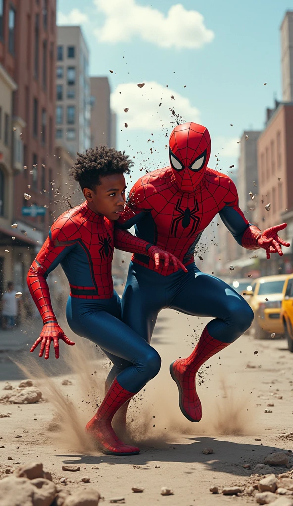 A young woman with an overside style next to Miles Morales, that they are best friends, They are graffitiing