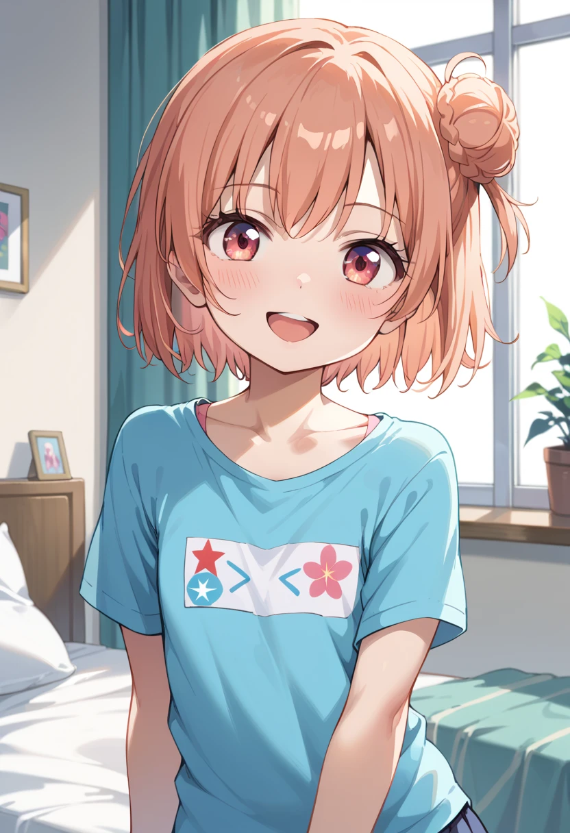 (masterpiece, Highest quality), One girl, Oversized shirt, off_shoulder, Blushing, Embarrassing, Innocent, Bedroom 