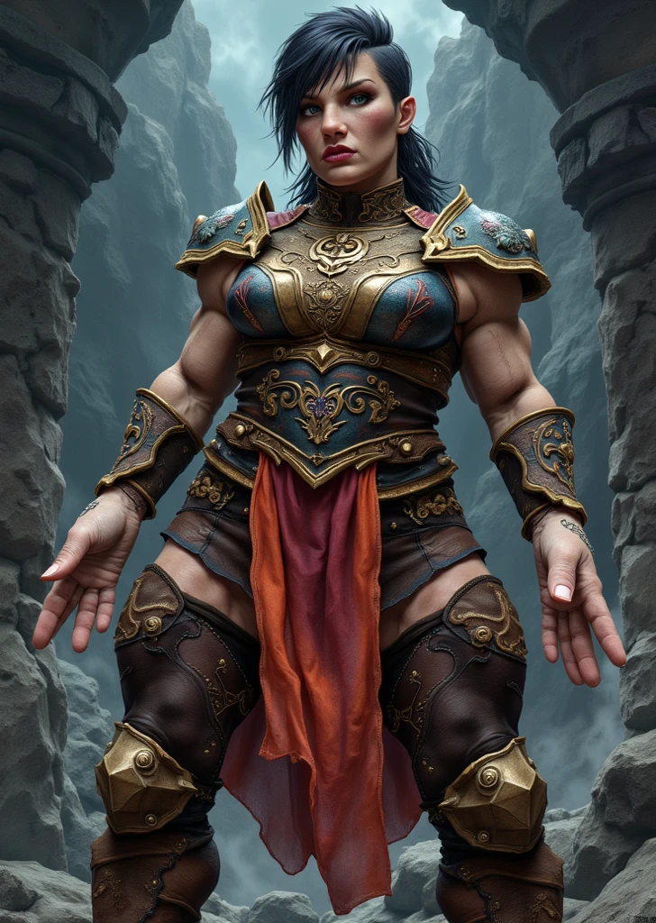 best quality,ultra-detailed,portrait, Teyonah Parris mixed with Joaquina Kalukango standing in kung fu fighting stance faceing the side, holding a long sword in her hand, big woman, 250lbs, strong thighs, woolly braided hair, very dark skin, beautiful detailed blue eyes, beautiful detailed lips, angry expression, upset, detailed long woolly braided hair, ready to fight, kung fu stance looking to the side, pointing sword to the side, ready to fight, winter coat, woolly pants, cold icy atmosphere, blood in the snow, frosty landscape, dark winter night, snowy ground, distant mountains, snow-covered trees, steely expression, sharp focus on the rifle, metallic texture,crisp, high contrast, cool color tones,dramatic lighting