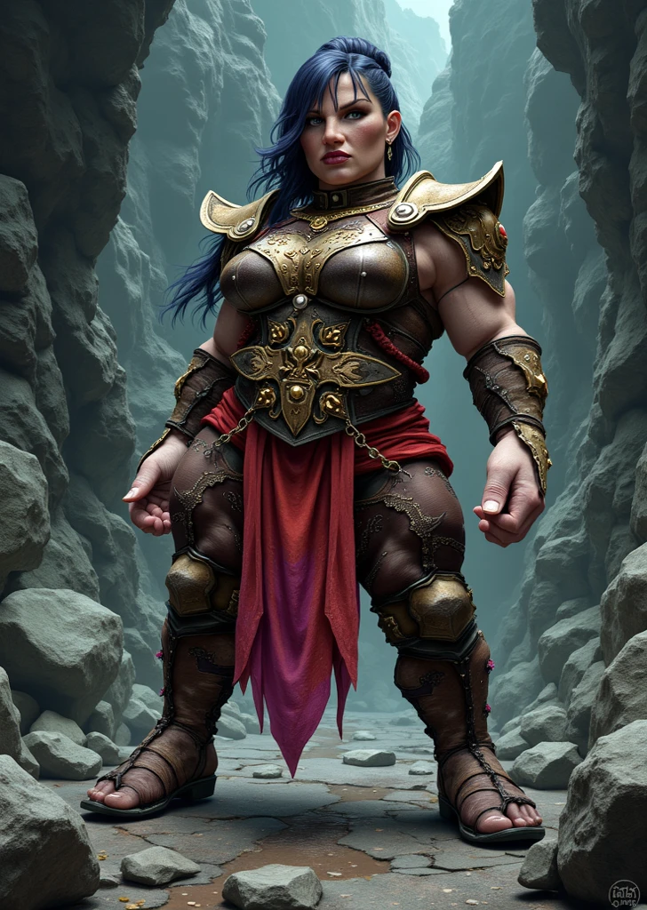 mujer woman long hair medusa big boobs serpent very stocky muscle muscular nude desnuda naked giant sword bikini armor