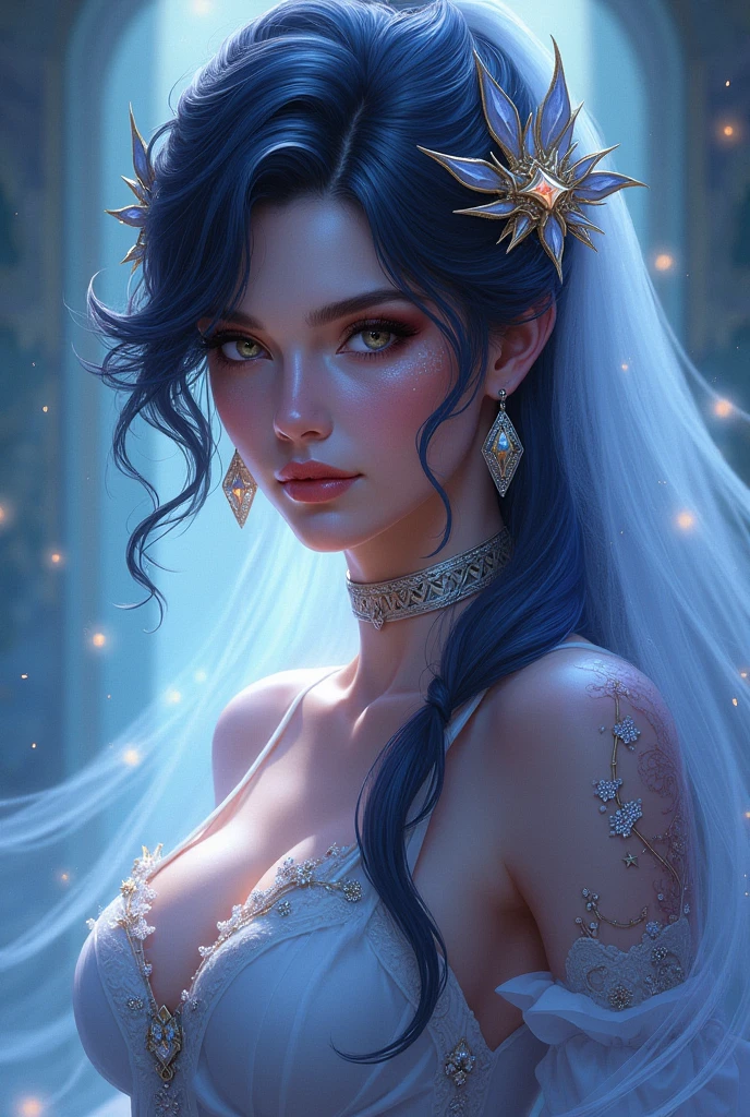 portrait of Abbey Lee, pale blue roman translucent lace gown, victoria secret model, d&d, shiny background, intricate, elegant, highly detailed, digital painting, artstation, sharp focus, illustration, artgerm, bouguereau, spiral