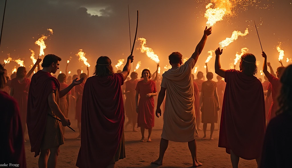 He sat in a large stone room, baked by enormous firepits that cast a garish light upon the revelers, causing beads of sweat to form on their skin as they danced, and drank, and yelled, and sang, and clapped.