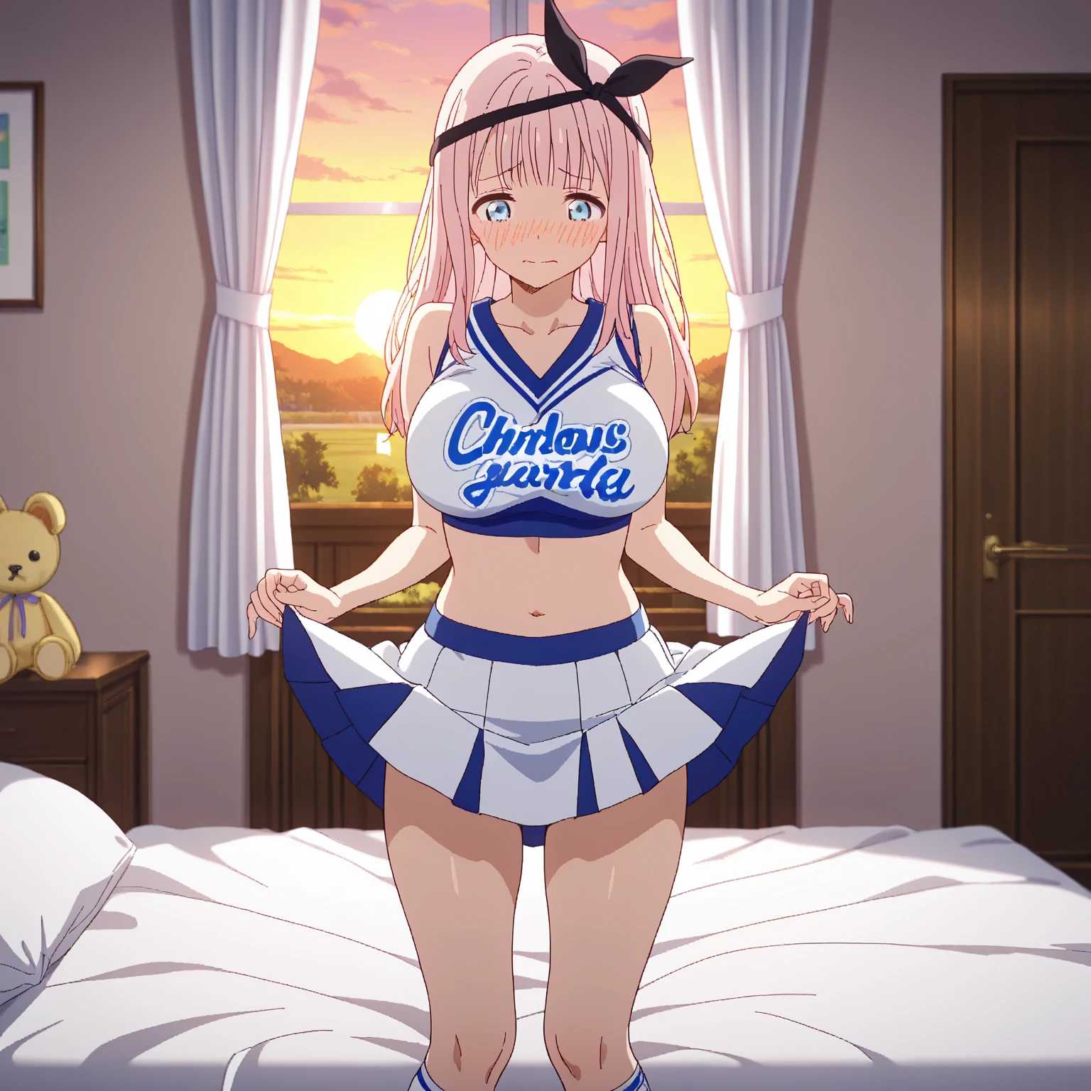 front、Highly detailed illustration、Ultra-precise expression、masterpiece、Highest quality、ultra High resolution、High resolution、Hiromitsu Takeda style、Angle from the side、White Background、Simple Background、Portraits、One Girl、alone、Mash Kyrielight、Light purple hair,short hair,Hair on one eye、Cheerleader、Frilled Skirt、another、Choker of Hearts、white breath、Sweat、Drooling、