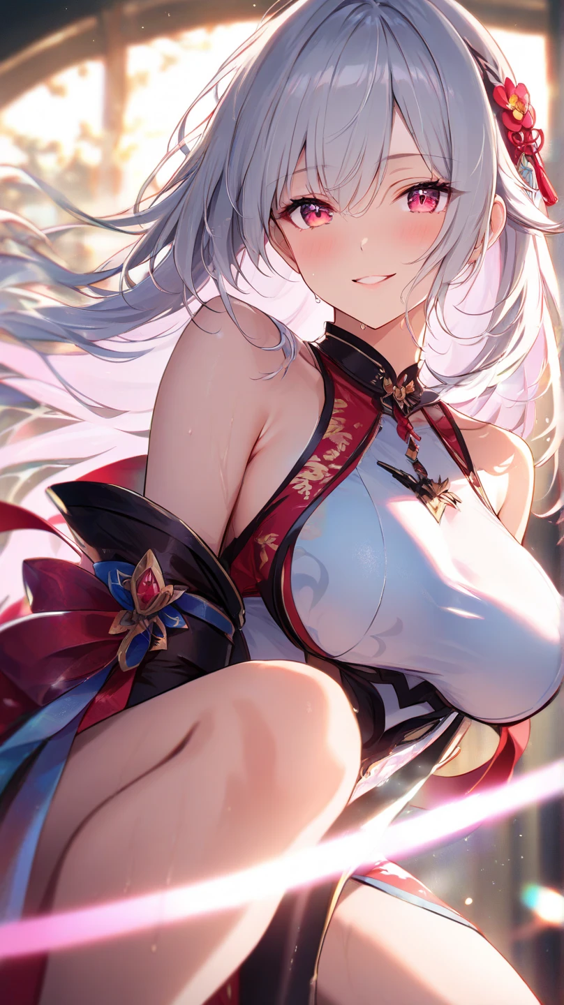 ((highly detailed)), fate grand order, kama, perfect human hands, (great breast:1.1),masterpiece, best quality, ultra-detailed, glistening shiny, glowing light, ray tracing, HDR, deph of field, (perfect face, detailed face, detailed eyes,perfect hands,perfect fingeredium boobs:1.2),8k,HD,ultra realistic face,ray tracing,perfect lighting,best quality, ultra-detailed, shiny eyes, (looking at viewer,open mouth smile:1.1), ((1girl:1.2)), (mature female:1.4),cowboy shot,thicc,streaked_hair,multicolored eyes, gradient eyes, (glowing eyes:1.5), mascara, (fashion make up), parted lips,blush,cameltoe,all fouriddle of japanese countryside,japanese bridge,over the bridge,river,cherry trees,cherry petals,dark blue sky)),((super detailed background)), dynamic poses, ((8k wallpaper)), (naked:1.5), (pussy:1.4), (pussy juice:1.4),(ass, from behind, ass focus,bent foward), (kama outfit:1.5)