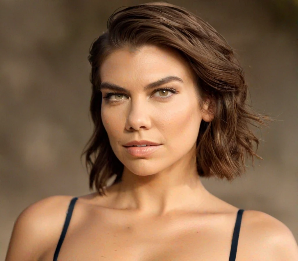 Imagem linda e fiel de Maggie do seriado The walking dead (Lauren Cohan), she's looking forward, olhos lindos expressivos e detalhados, olhar fixo e penetrante, imagem EXTREMAMENTE detalhada, 8k, Filmes, she is happy, she has a smile with her lips, she smiles until the corners of her mouth, Red lips, red lipstick on lips, ela usa roupa fiel a da Maggie. She is inside a curved concrete structure (tunnel) and highly dystopian, com luz solar refletindo por dentro. Ela usa uma bota militar. She is standing with her hands on her hips, imagem de corpo inteiro
