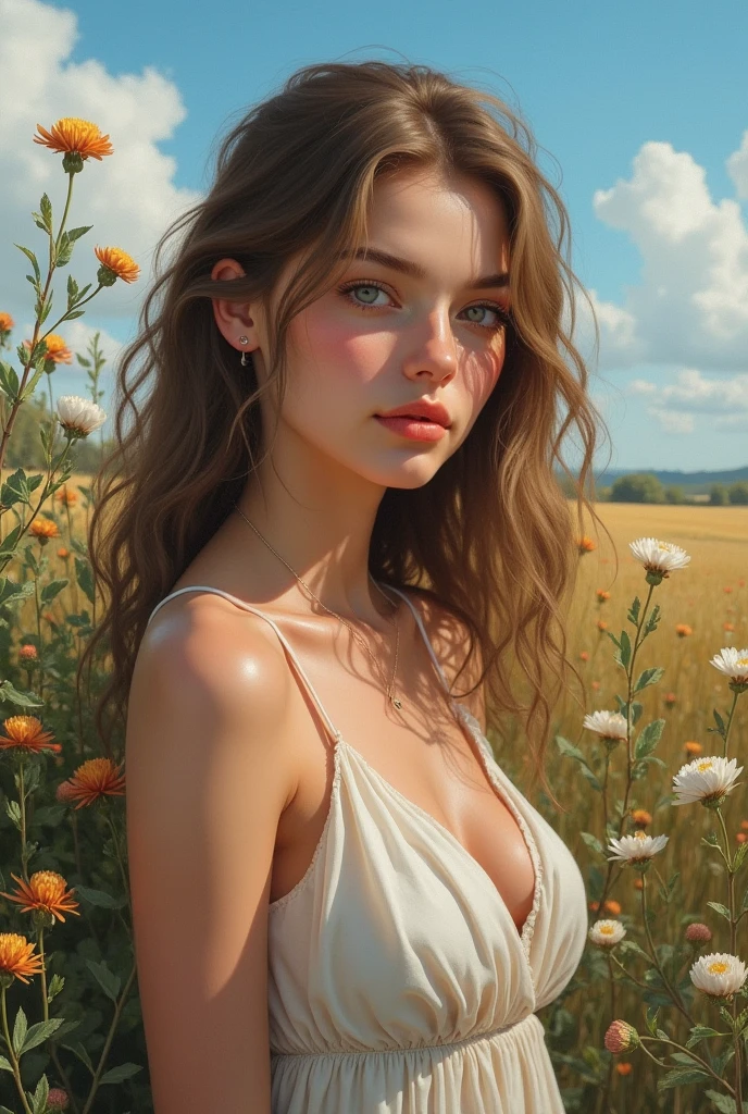 (8K Photo, High resolution, Very detailed, Full body photography, Very detailed, Perfect Anatomy, NSFW), (Night Sky, wheat field), (holo, Completely naked), (alone:1.0), Dog with ears, Brown hair, Straight long hair, (smile), (Mid-chest:1.6, Mini nipples, Detailed, Mini areola of, Detailed), (Hard Breasts, Beautiful breasts)of, (wide hips:1.2, Nakajiri:1.3), (is visible:1.6, Very precise and realistic),(Lying down, Legs spread in an M shape:1.5, big), beautiful long legs, Beautiful long dog tail, 