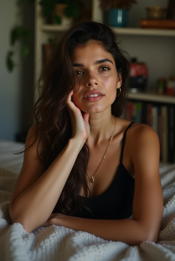Young girl of 20 years , pelo largo y moreno, cara fina con labios finos y ojos verdes, chica caliente, occidental