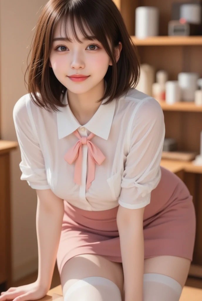 8K, Ultra-high resolution, Highest quality, masterpiece, 三分割法によるphotograph,Surreal, photograph, 1 Girl, (16 years old:1.3), pretty girl, Cute face, Beautiful eyes in every detail, 細かくdetailedに,masterpiece,One Girl:1.2, Japan Female Announcer, whole body,Front view, Are standing, Perfectly drawn body, Embarrassed look, White skin, Beautiful Face, Black Hair,Bob with bangs, Very fine grain, Pink Cheeks, choker:1.6, (White long sleeve button down shirt with white collar), (Black leather corset), (shiny black leggings), Sensual lips ,disgust,Elegant Room,Beautiful leg line beauty,Looking at the audience、beauty,Long neck、(((Ideal body type))),A cup small breasts :2,、Portraiture:2、Perfect Anatomy、鮮明なdetailed、detailed、Surreal、Light and shadow,Strong light