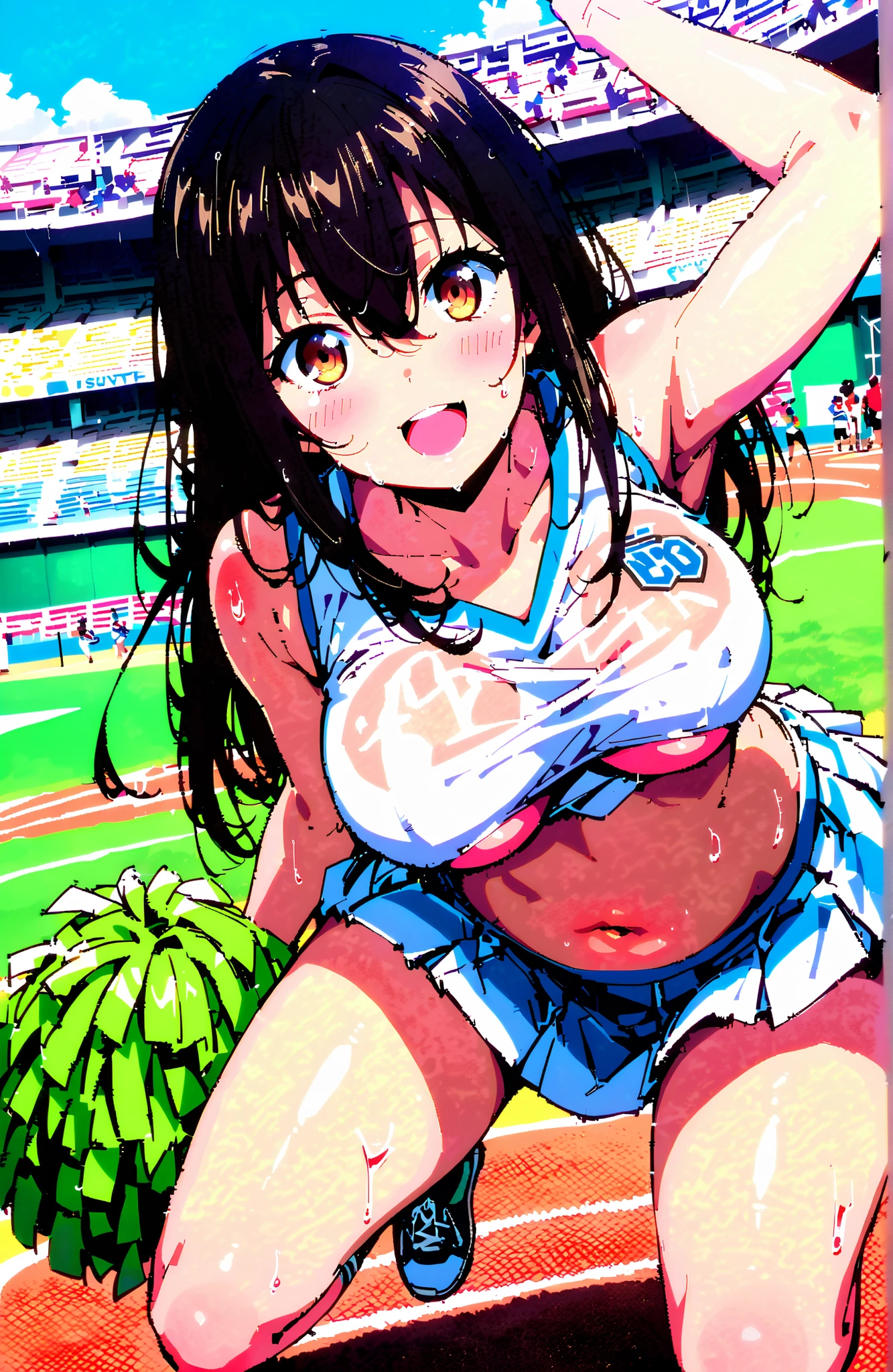 kirisaki kyouko, , bob cut, short hair, black hair, purple eyes, (Sweating profusely, Love juice, Wet Woman, female ejaculation) , ,solo, live stage, Big Breasts, nsfw naked, Nipples Sobbing, Peeing, lactation, projectile lactation