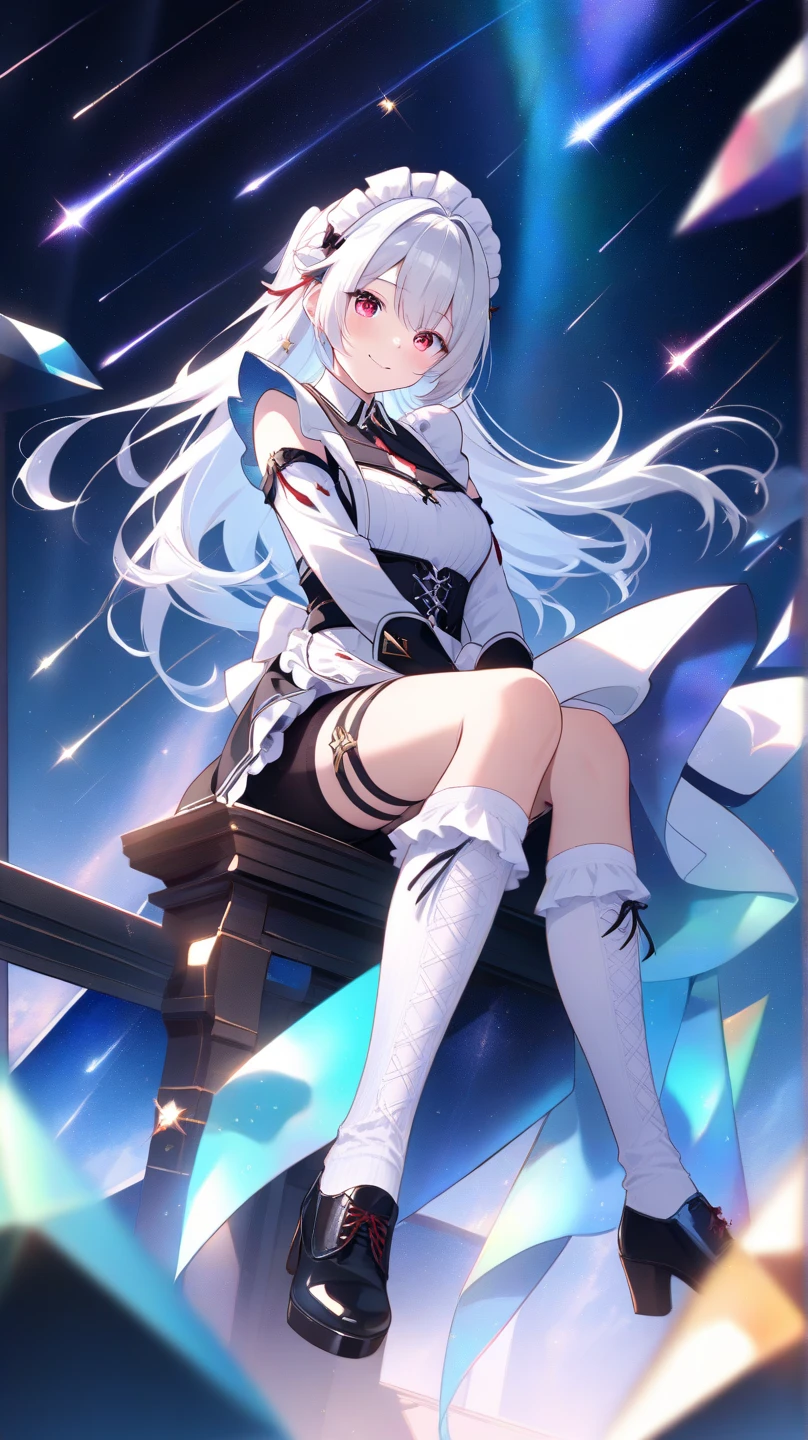 White stockings, JK white hair all over the body, pony tails, Colored eyes, Girly