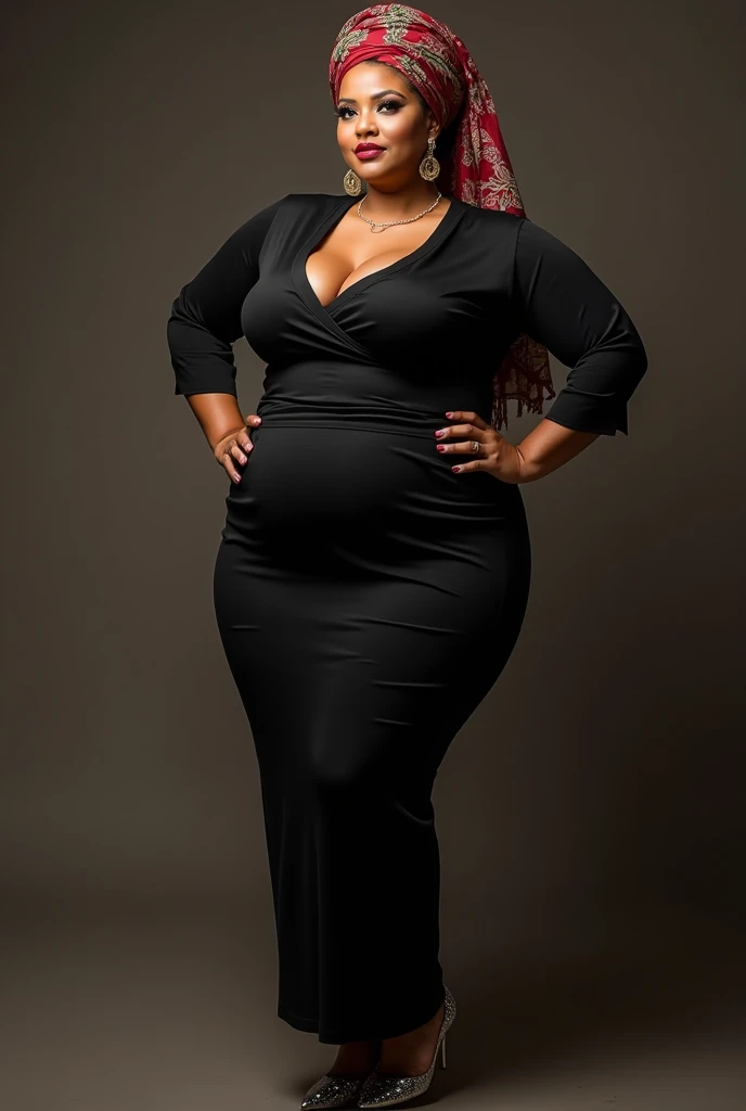 Adedayo Abioye, her blouse taut, hinting at the generous curves beneath. The buttons seem to quiver, teasingly on the brink of surrendering to the gentle pressure from within, adding an element of suspense to her radiant persona
