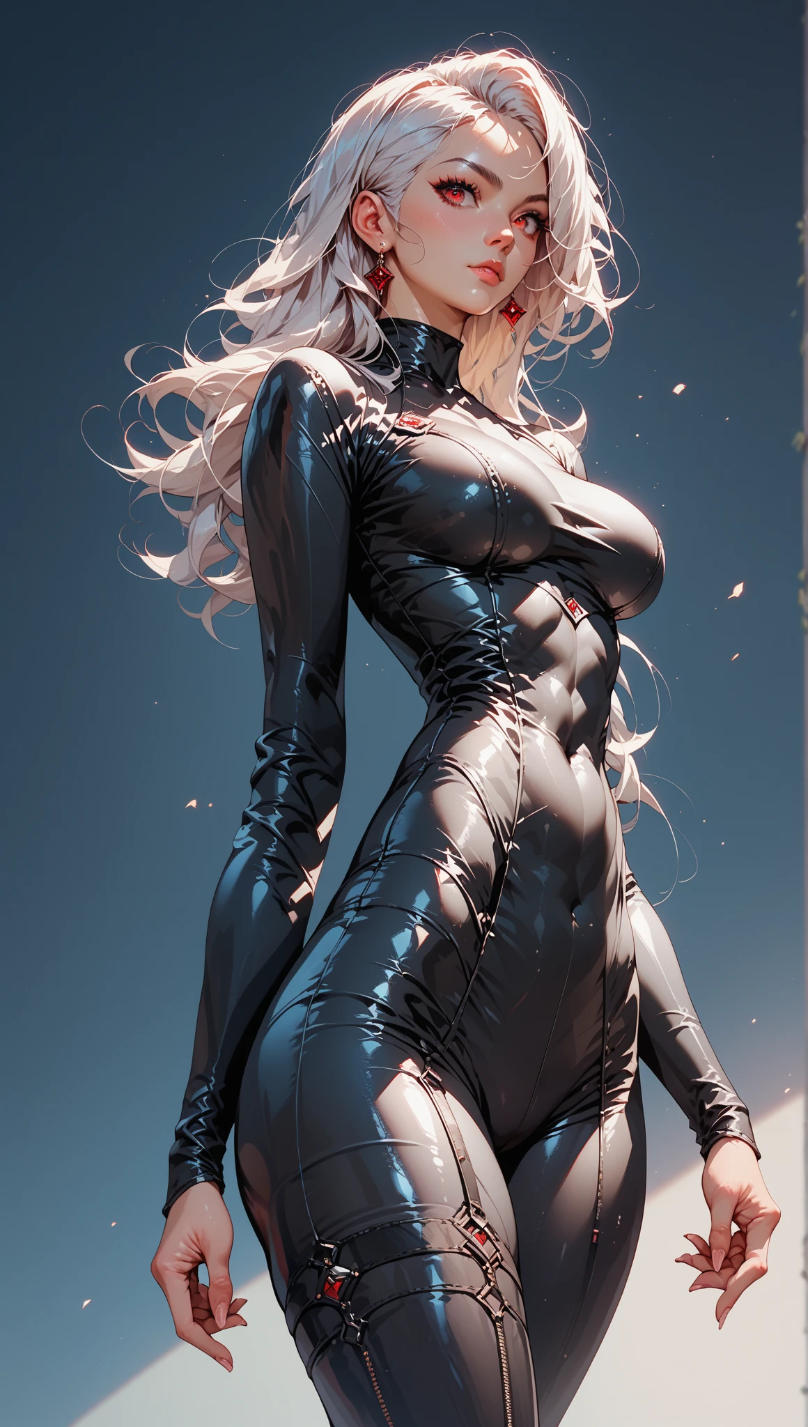 ((( melhor qualidade ))), ((( obra prima ))), ((( absurdos ))), ((( corpo inteiro))), muscular woman and beautiful warrior Barbara wielding, roupa preta e vermelha com metal, Conan or barbarian style, estilo Simon Bisley para uma capa da revista Heavy Metal, (( Tiny thong made of black animal skin )), (((pele))), (( seios grandes semi cobertos por pele de urso animal negro )), decote generoso, colar de ossos e dentes, brinco de ossos, fantastical setting, ((( corpo inteiro ))), ((( flowing white hair with black locks ))), (((corpo inteiro))), tattoos covering the arms